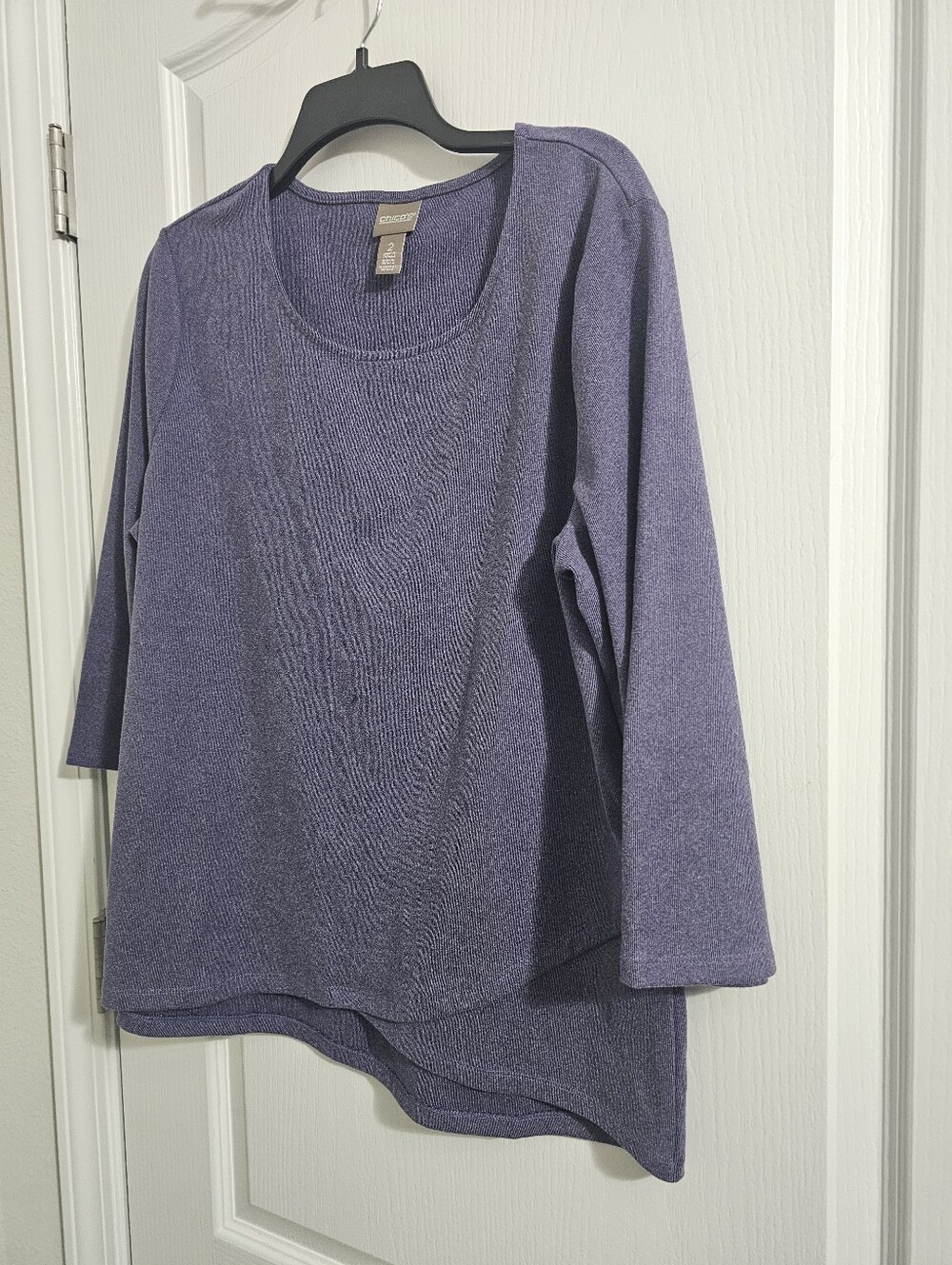 Chico’s Women’s Size 2 Purple 3/4 Sleeve Hi-Low Hem Cotton Modal Knit Top
